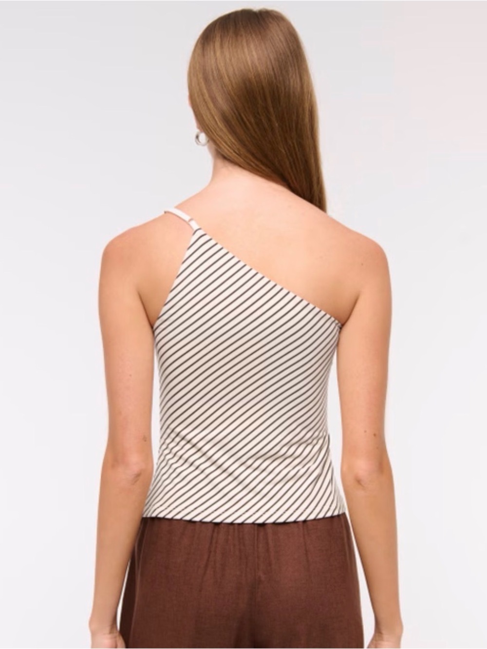 Abercrombie & Fitch One-Shoulder Striped Tank Top in Cream and Black size S - Picture 3 of 7